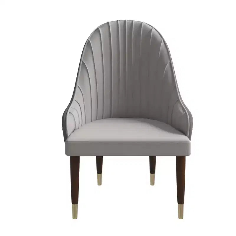 LeisureMod Elara Collection High-Back Dining Chair  Leather Upholstery with Ripple Back Design, Rubberwood Frame and Gold Accents for Dining Room