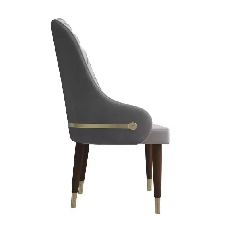 LeisureMod Elara Collection High-Back Dining Chair  Leather Upholstery with Ripple Back Design, Rubberwood Frame and Gold Accents for Dining Room