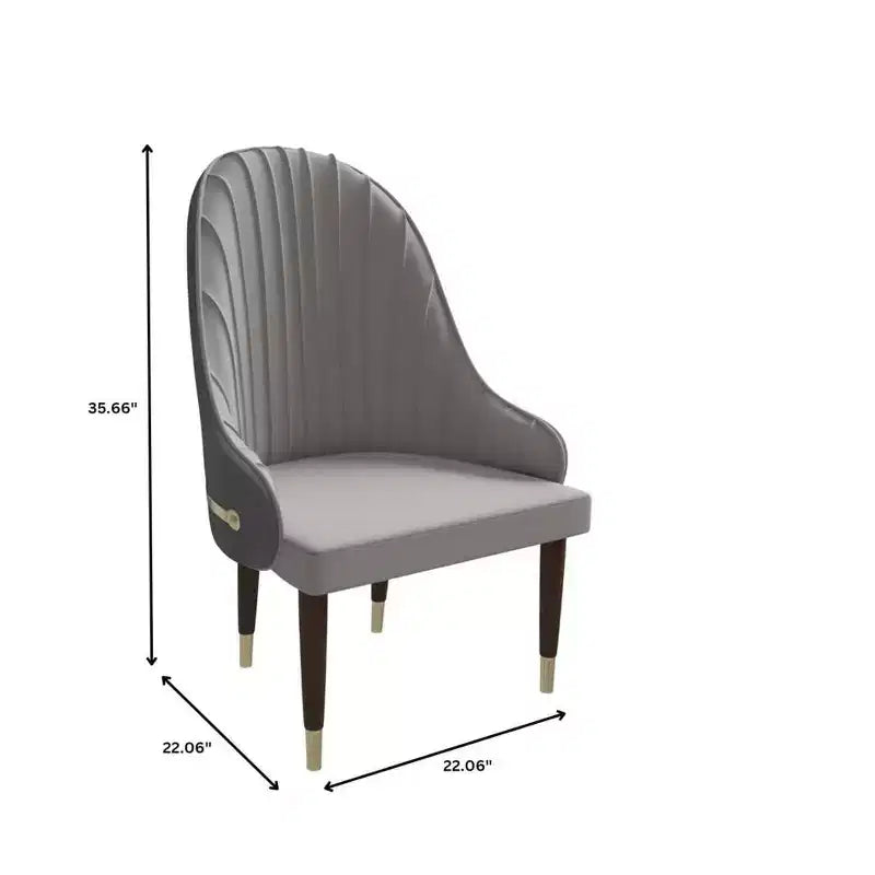 LeisureMod Elara Collection High-Back Dining Chair  Leather Upholstery with Ripple Back Design, Rubberwood Frame and Gold Accents for Dining Room