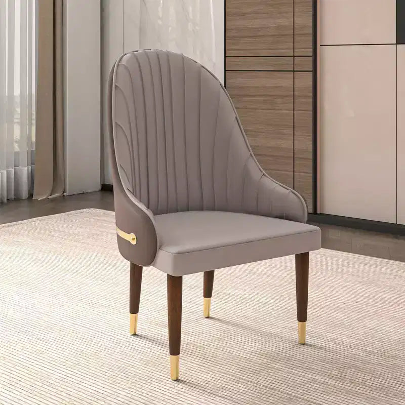 LeisureMod Elara Collection High-Back Dining Chair  Leather Upholstery with Ripple Back Design, Rubberwood Frame and Gold Accents for Dining Room