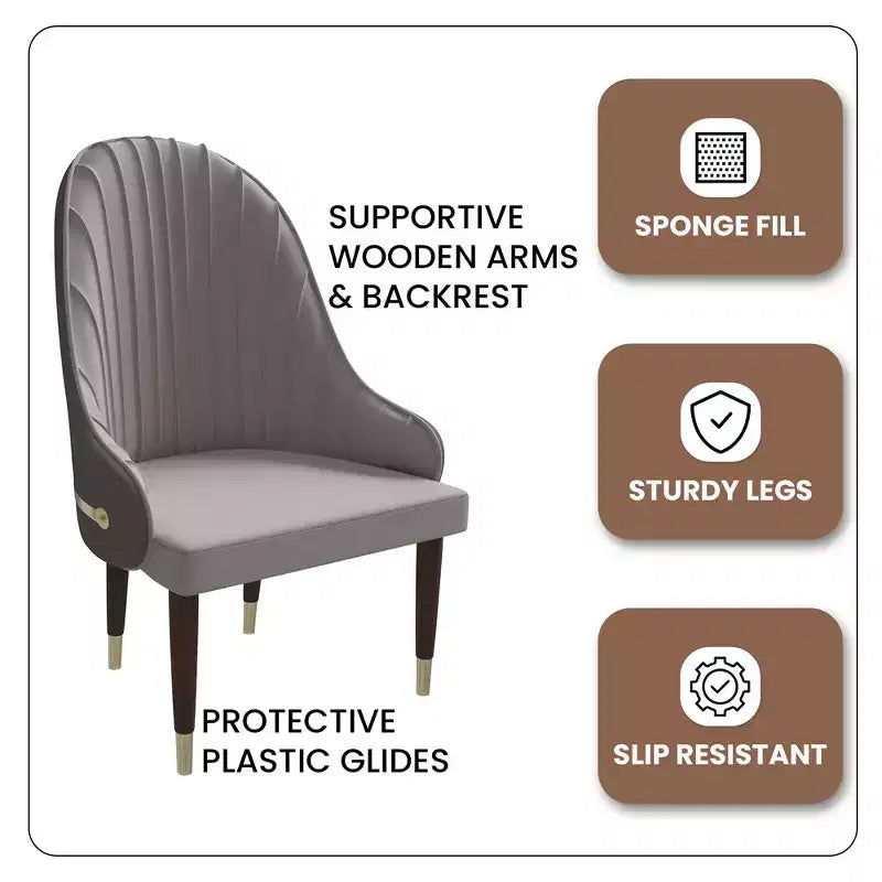 LeisureMod Elara Collection High-Back Dining Chair  Leather Upholstery with Ripple Back Design, Rubberwood Frame and Gold Accents for Dining Room