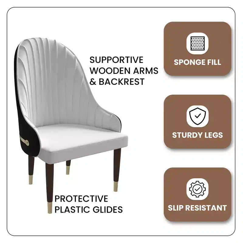 LeisureMod Elara Collection High-Back Dining Chair  Leather Upholstery with Ripple Back Design, Rubberwood Frame and Gold Accents for Dining Room