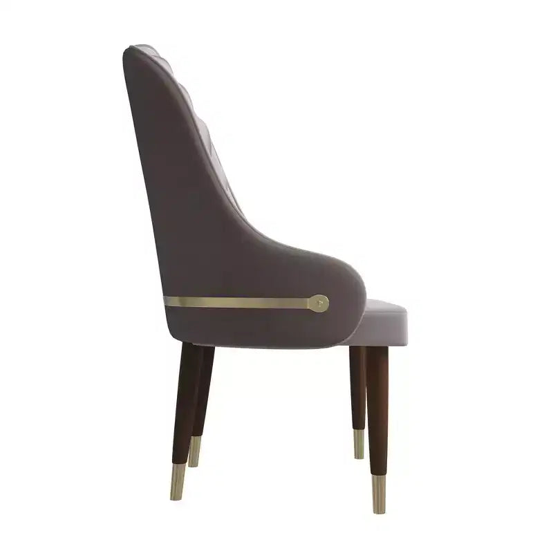 LeisureMod Elara Collection High-Back Dining Chair  Leather Upholstery with Ripple Back Design, Rubberwood Frame and Gold Accents for Dining Room