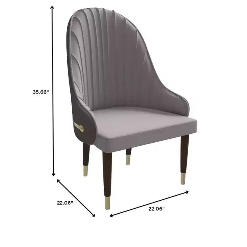 LeisureMod Elara Collection High-Back Dining Chair  Leather Upholstery with Ripple Back Design, Rubberwood Frame and Gold Accents for Dining Room