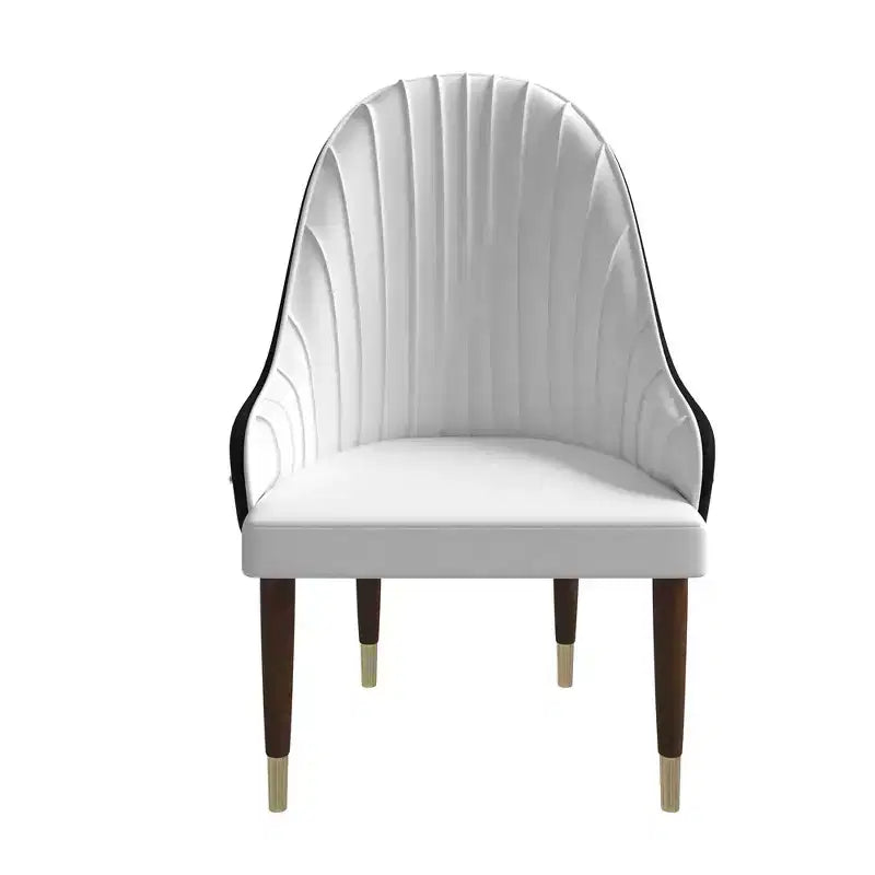 LeisureMod Elara Collection High-Back Dining Chair  Leather Upholstery with Ripple Back Design, Rubberwood Frame and Gold Accents for Dining Room