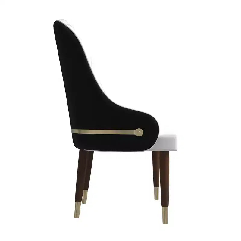 LeisureMod Elara Collection High-Back Dining Chair  Leather Upholstery with Ripple Back Design, Rubberwood Frame and Gold Accents for Dining Room