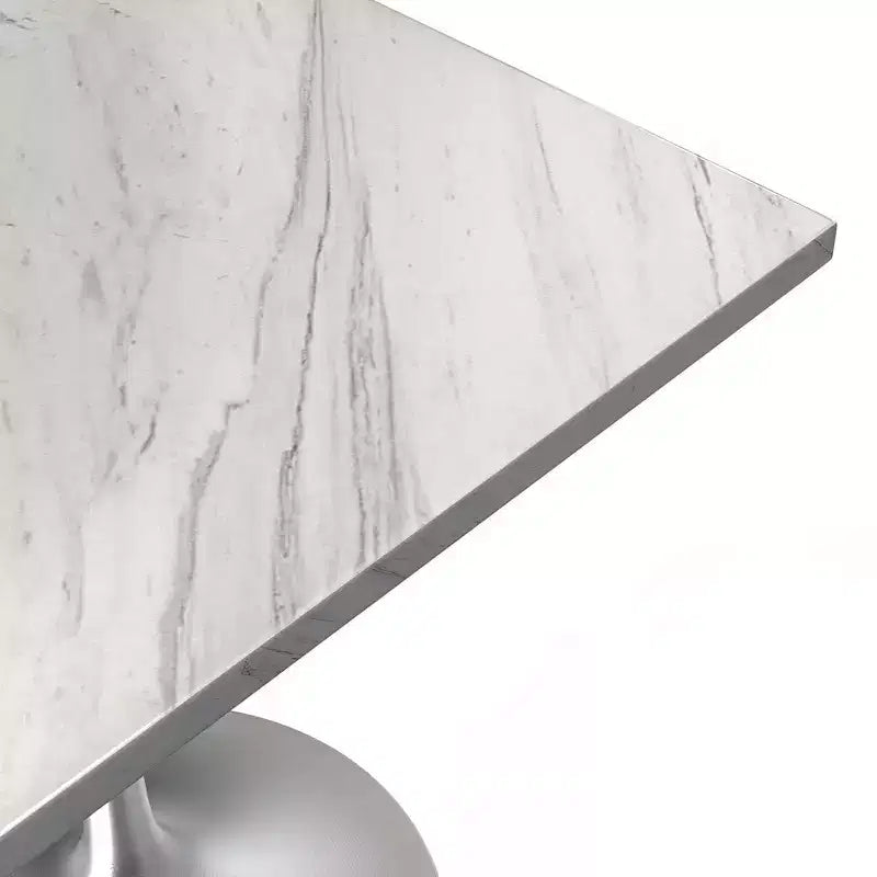 Table à manger carrée LeisureMod Verve 27 - Plateau moderne en résine avec pied piédestal en chrome brossé Table d'appoint pour cuisine et intérieur contemporains