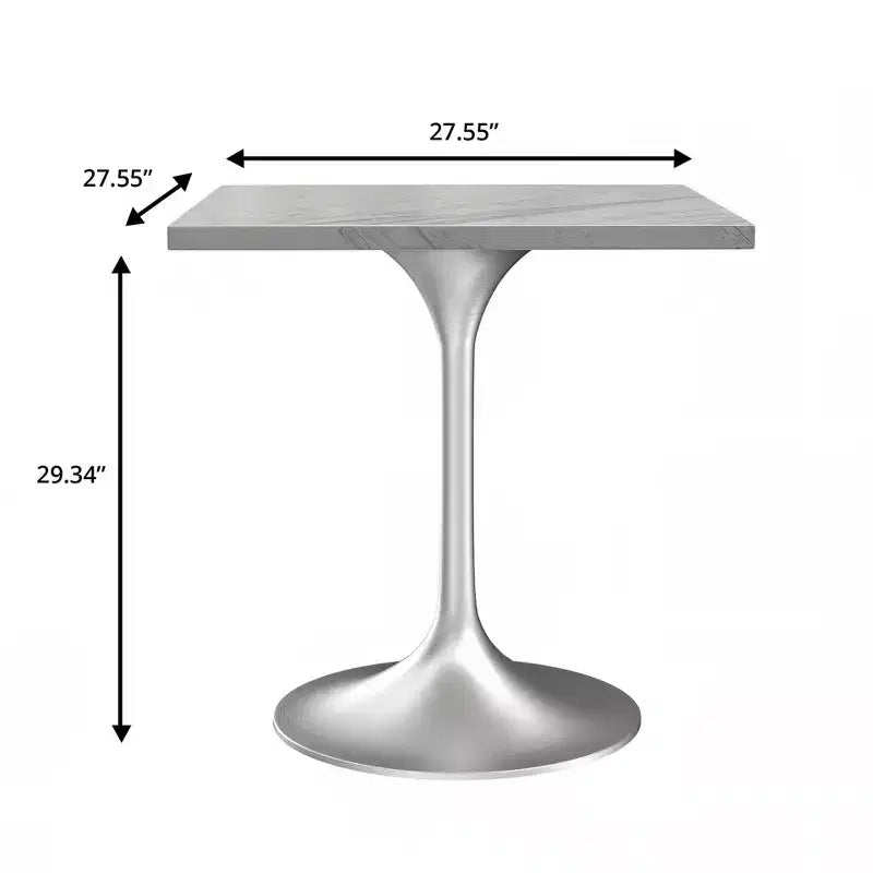 Table à manger carrée LeisureMod Verve 27 - Plateau moderne en résine avec pied piédestal en chrome brossé Table d'appoint pour cuisine et intérieur contemporains