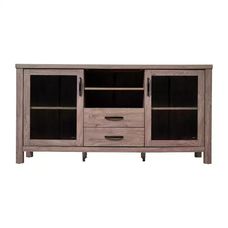 Merrick Lane Two-Drawer Engineered Wood Buffet Sideboard Cabinet with Open Shelf, Two Tempered Glass Cabinet Doors for Dining Room/Kitchen