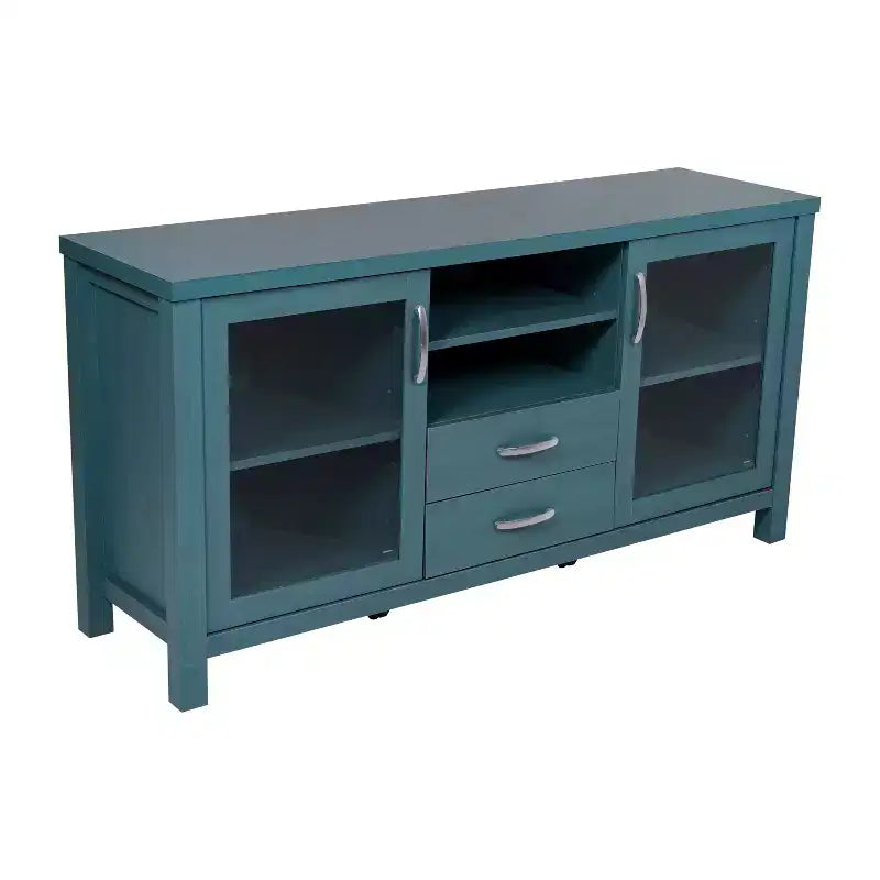 Merrick Lane Two-Drawer Engineered Wood Buffet Sideboard Cabinet with Open Shelf, Two Tempered Glass Cabinet Doors for Dining Room/Kitchen