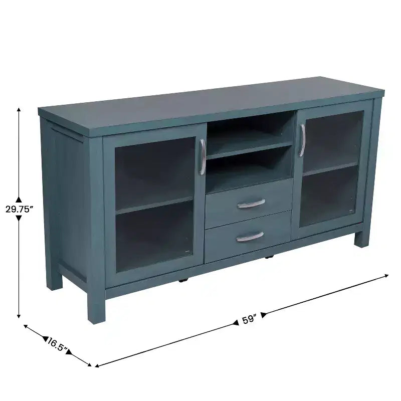 Merrick Lane Two-Drawer Engineered Wood Buffet Sideboard Cabinet with Open Shelf, Two Tempered Glass Cabinet Doors for Dining Room/Kitchen