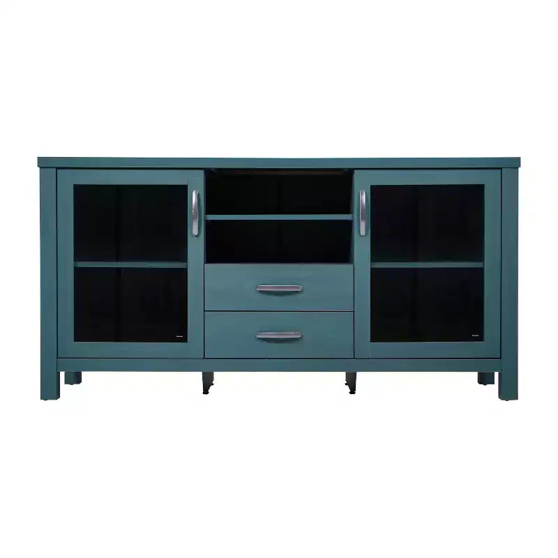 Merrick Lane Two-Drawer Engineered Wood Buffet Sideboard Cabinet with Open Shelf, Two Tempered Glass Cabinet Doors for Dining Room/Kitchen