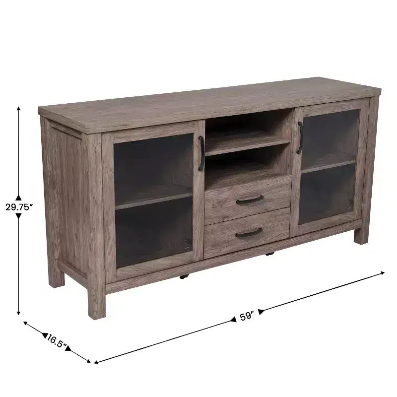 Merrick Lane Two-Drawer Engineered Wood Buffet Sideboard Cabinet with Open Shelf, Two Tempered Glass Cabinet Doors for Dining Room/Kitchen