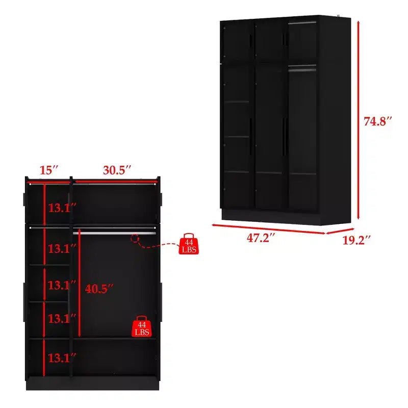 Famapy Display Cabinet Armoire LED Light Glass Door Closet Wardrobe Black