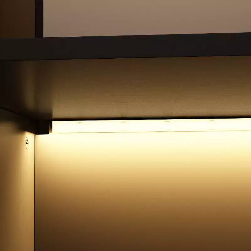 Famapy Display Cabinet Armoire LED Light Glass Door Closet Wardrobe Black