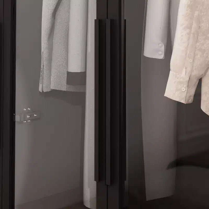 Famapy Display Cabinet Armoire LED Light Glass Door Closet Wardrobe Black