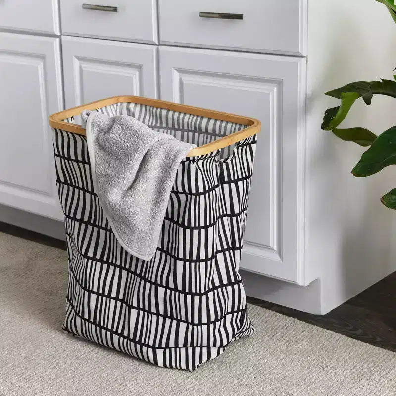 Panier à linge rectangulaire Krush avec rebord en bambou Household Essentials