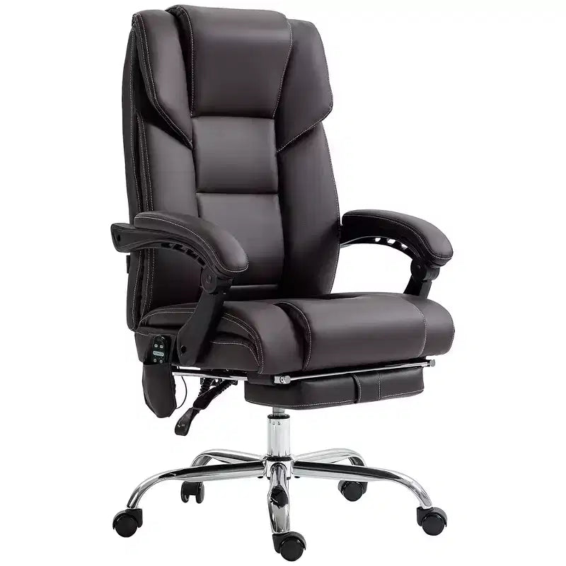 Fauteuil de bureau massant Vinsetto avec 6 points de vibration, fauteuil d'ordinateur inclinable en cuir PU chauffant au niveau lombaire avec hauteur réglable, repose-pieds