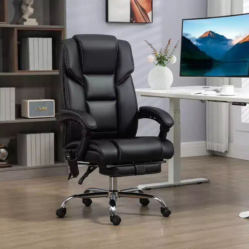 Fauteuil de bureau massant Vinsetto avec 6 points de vibration, fauteuil d'ordinateur inclinable en cuir PU chauffant au niveau lombaire avec hauteur réglable, repose-pieds