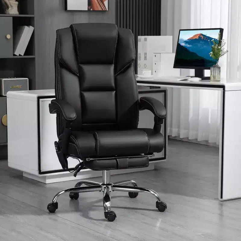 Fauteuil de bureau massant Vinsetto avec 6 points de vibration, fauteuil d'ordinateur inclinable en cuir PU chauffant au niveau lombaire avec hauteur réglable, repose-pieds