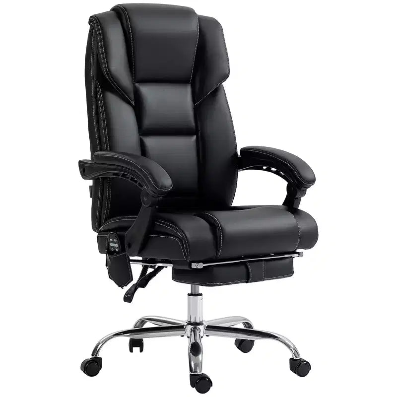 Fauteuil de bureau massant Vinsetto avec 6 points de vibration, fauteuil d'ordinateur inclinable en cuir PU chauffant au niveau lombaire avec hauteur réglable, repose-pieds