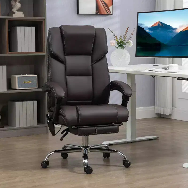 Fauteuil de bureau massant Vinsetto avec 6 points de vibration, fauteuil d'ordinateur inclinable en cuir PU chauffant au niveau lombaire avec hauteur réglable, repose-pieds