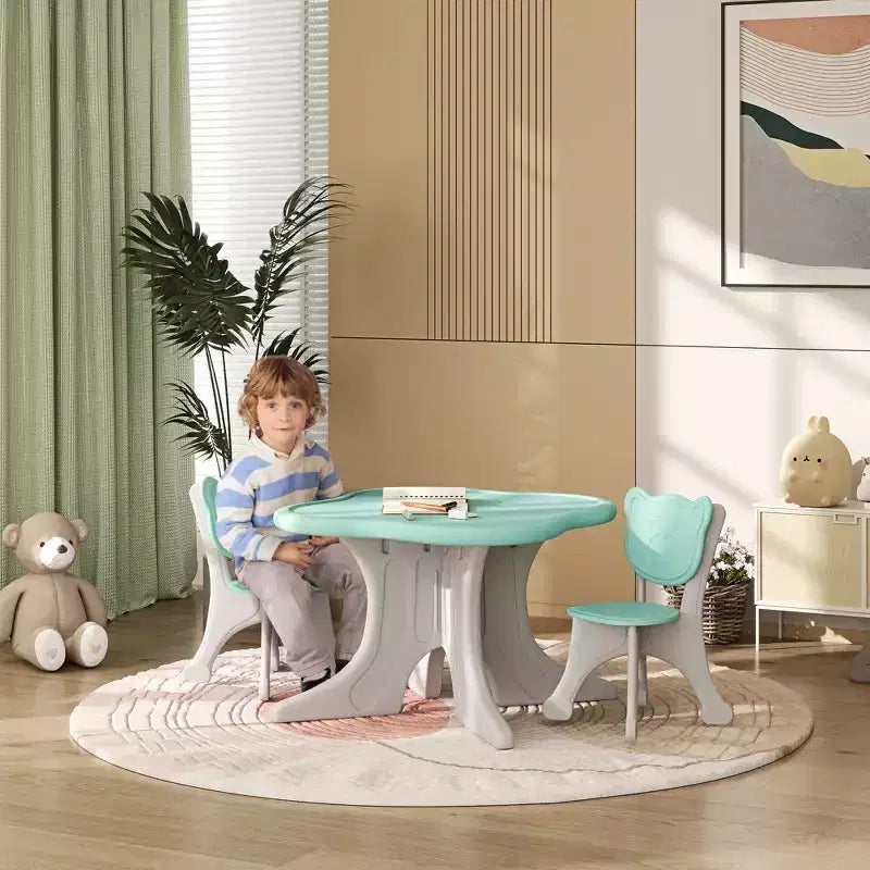 Qaba Kids Table and Chairs Set, 3 Piece Toddler Table and Chair Set for 3-6 Years Old, Light Blue