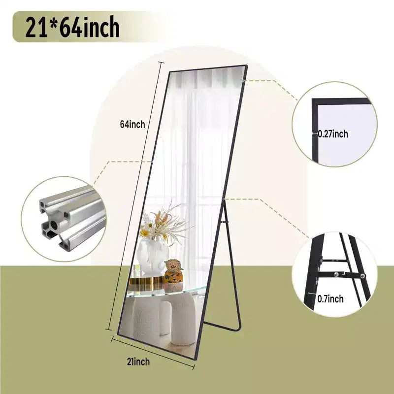 HOMLUX 64x21/58x18 Rectangular Leaning Floor Mirror Full Length Standing Mirror Bathroom