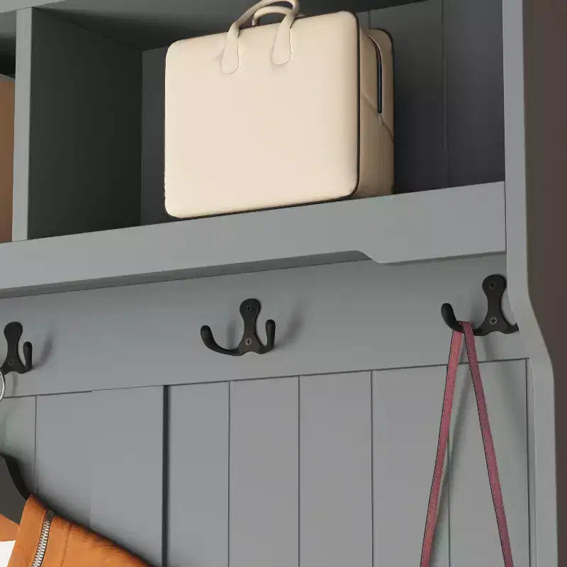 Famapy Wood 3-in-1 Hall Tree with 4-Metal Hooks Storage Bench
