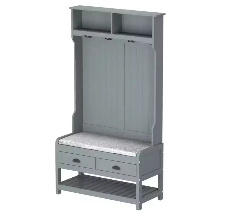 Famapy Wood 3-in-1 Hall Tree with 4-Metal Hooks Storage Bench