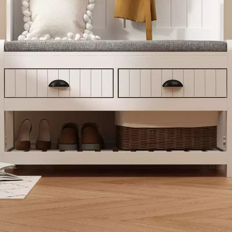 Famapy Wood 3-in-1 Hall Tree with 4-Metal Hooks Storage Bench