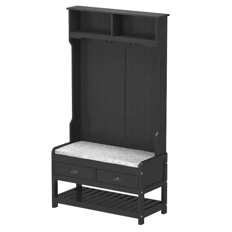 Famapy Wood 3-in-1 Hall Tree with 4-Metal Hooks Storage Bench