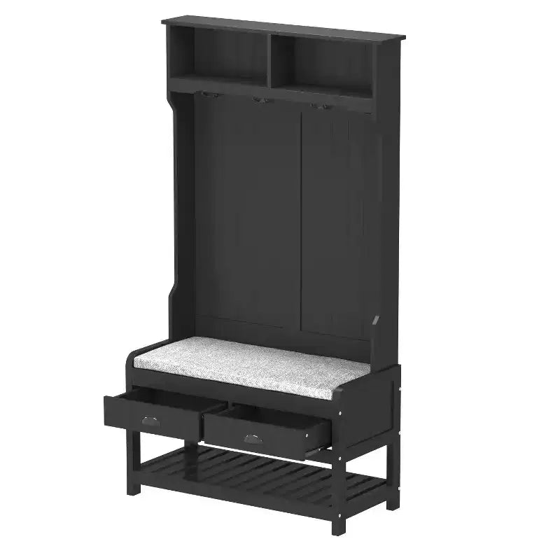 Famapy Wood 3-in-1 Hall Tree with 4-Metal Hooks Storage Bench