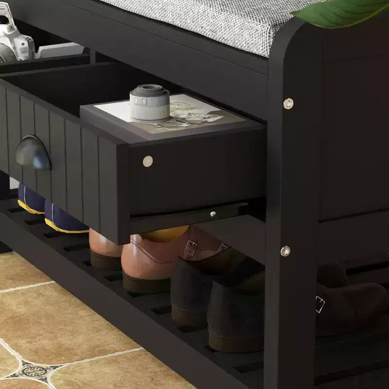 Famapy Wood 3-in-1 Hall Tree with 4-Metal Hooks Storage Bench