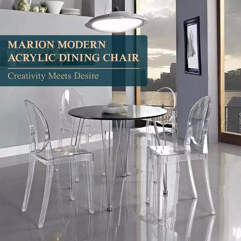 LeisureMod Marion Chaise moderne en acrylique, chaise fantôme du milieu du siècle avec assise moulée, idéale pour la salle à manger, la cuisine, le bureau, le salon, le café ou l'espace de travail