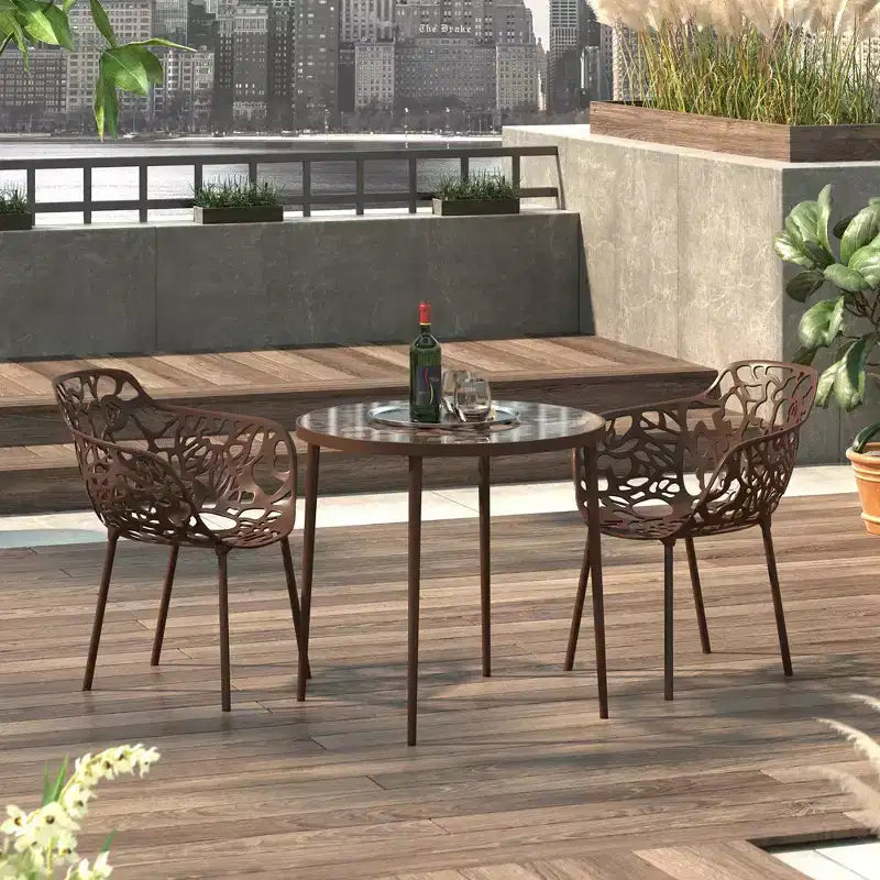 LeisureMod Devon 31 Modern Bistro Dining Table - Rust-Proof Aluminum Tree-Design Base with Circular Tempered Glass Top for Indoor/Outdoor Use