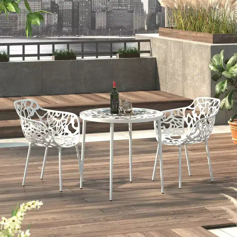 LeisureMod Devon 31 Modern Bistro Dining Table - Rust-Proof Aluminum Tree-Design Base with Circular Tempered Glass Top for Indoor/Outdoor Use