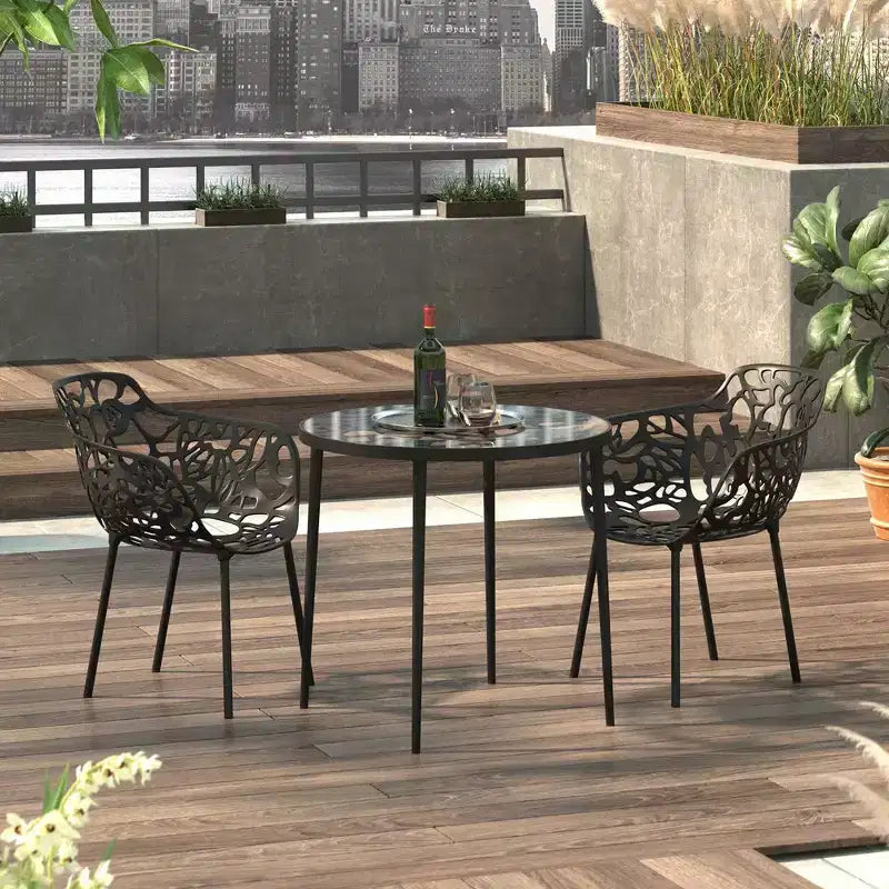 LeisureMod Devon 31 Modern Bistro Dining Table - Rust-Proof Aluminum Tree-Design Base with Circular Tempered Glass Top for Indoor/Outdoor Use