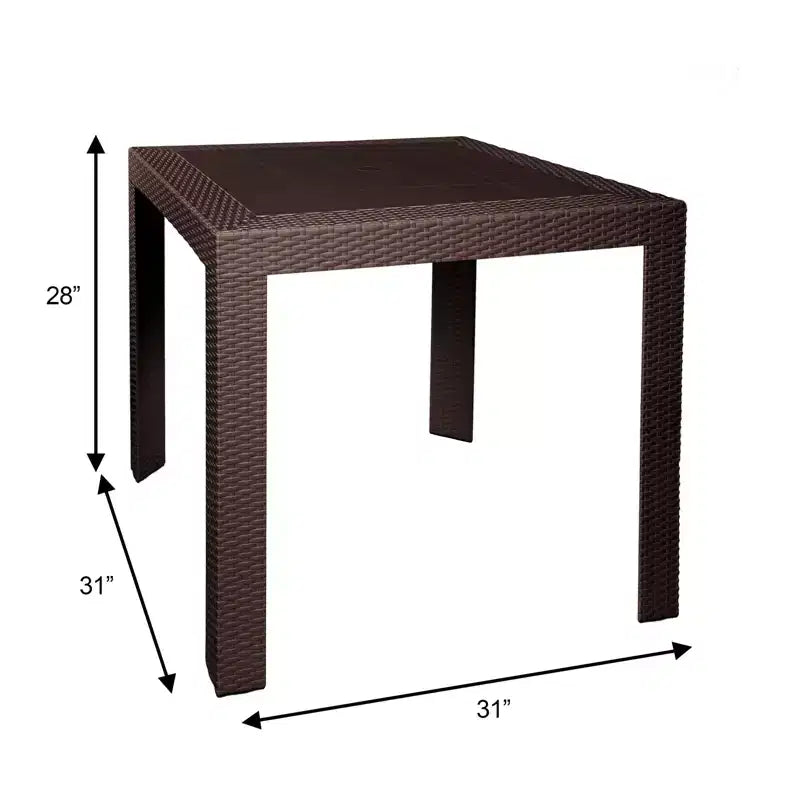 Table de salle à manger d'extérieur carrée 31 pouces LeisureMod Mace Collection - Table de bistrot de patio tissée moderne toutes saisons