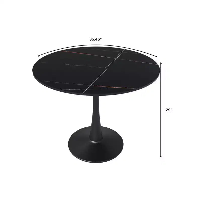 LeisureMod Bristol 35 Round Dining Table  Sintered Stone Top Accent Caf Table & Sturdy Steel Black Pedestal Base for Kitchen and Small Spaces