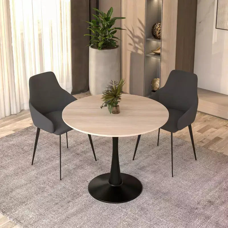 LeisureMod Bristol 35 Round Dining Table  Sintered Stone Top Accent Caf Table & Sturdy Steel Black Pedestal Base for Kitchen and Small Spaces