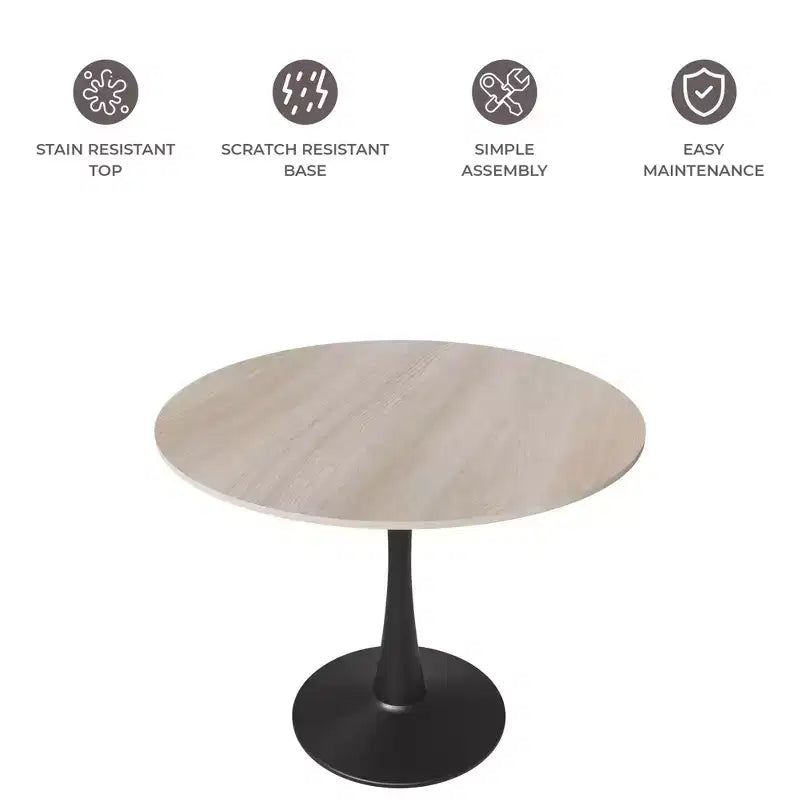 LeisureMod Bristol 35 Round Dining Table  Sintered Stone Top Accent Caf Table & Sturdy Steel Black Pedestal Base for Kitchen and Small Spaces