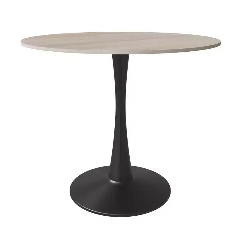 LeisureMod Bristol 35 Round Dining Table  Sintered Stone Top Accent Caf Table & Sturdy Steel Black Pedestal Base for Kitchen and Small Spaces