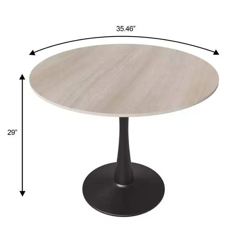 LeisureMod Bristol 35 Round Dining Table  Sintered Stone Top Accent Caf Table & Sturdy Steel Black Pedestal Base for Kitchen and Small Spaces