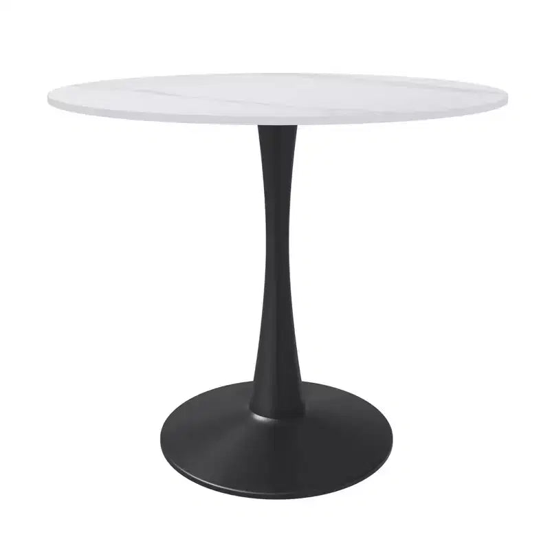 LeisureMod Bristol 35 Round Dining Table  Sintered Stone Top Accent Caf Table & Sturdy Steel Black Pedestal Base for Kitchen and Small Spaces