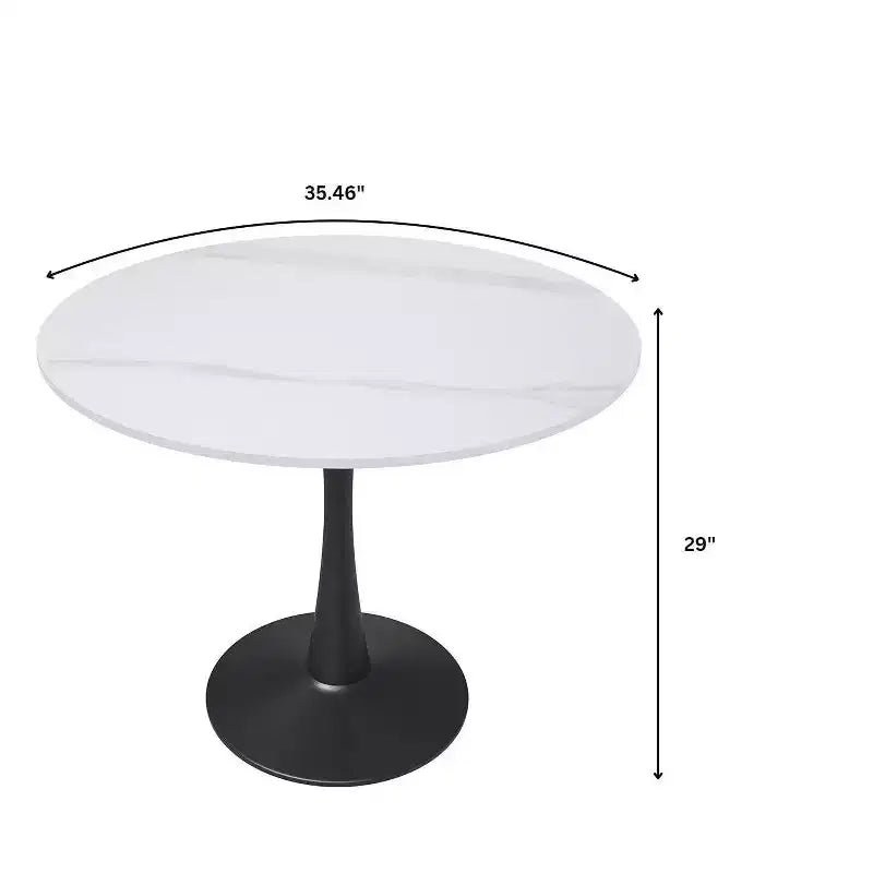 LeisureMod Bristol 35 Round Dining Table  Sintered Stone Top Accent Caf Table & Sturdy Steel Black Pedestal Base for Kitchen and Small Spaces