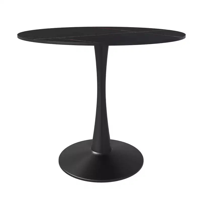 LeisureMod Bristol 35 Round Dining Table  Sintered Stone Top Accent Caf Table & Sturdy Steel Black Pedestal Base for Kitchen and Small Spaces