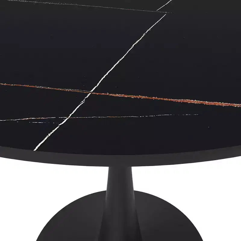 LeisureMod Bristol 35 Round Dining Table  Sintered Stone Top Accent Caf Table & Sturdy Steel Black Pedestal Base for Kitchen and Small Spaces
