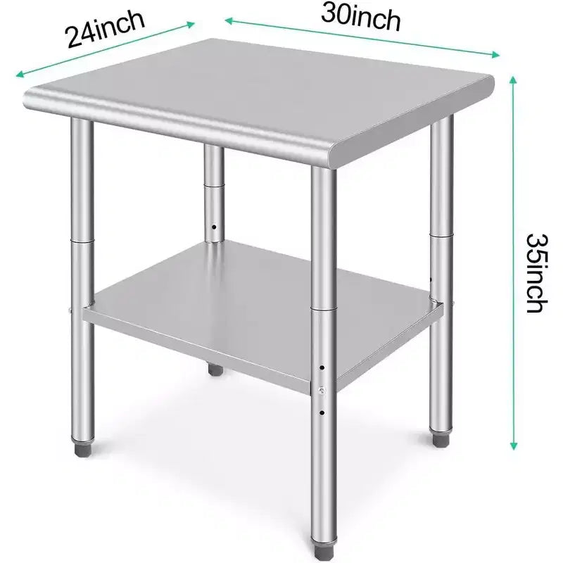 Table de préparation de cuisine en acier inoxydable, plan de travail commercial, hauteur réglable