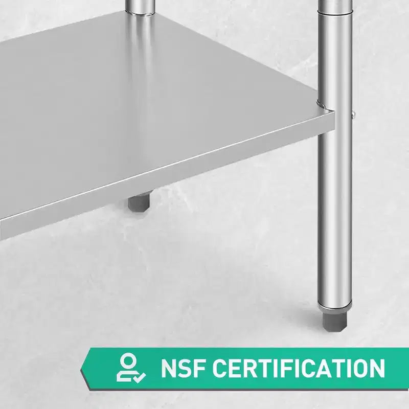 Table de préparation de cuisine en acier inoxydable, plan de travail commercial, hauteur réglable
